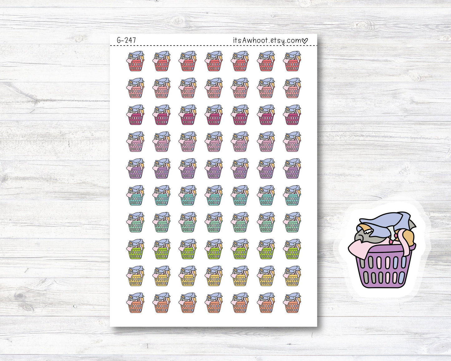Laundry Basket Planner Stickers, Laundry Basket Stickers, Laundry Basket Stickers (G247)