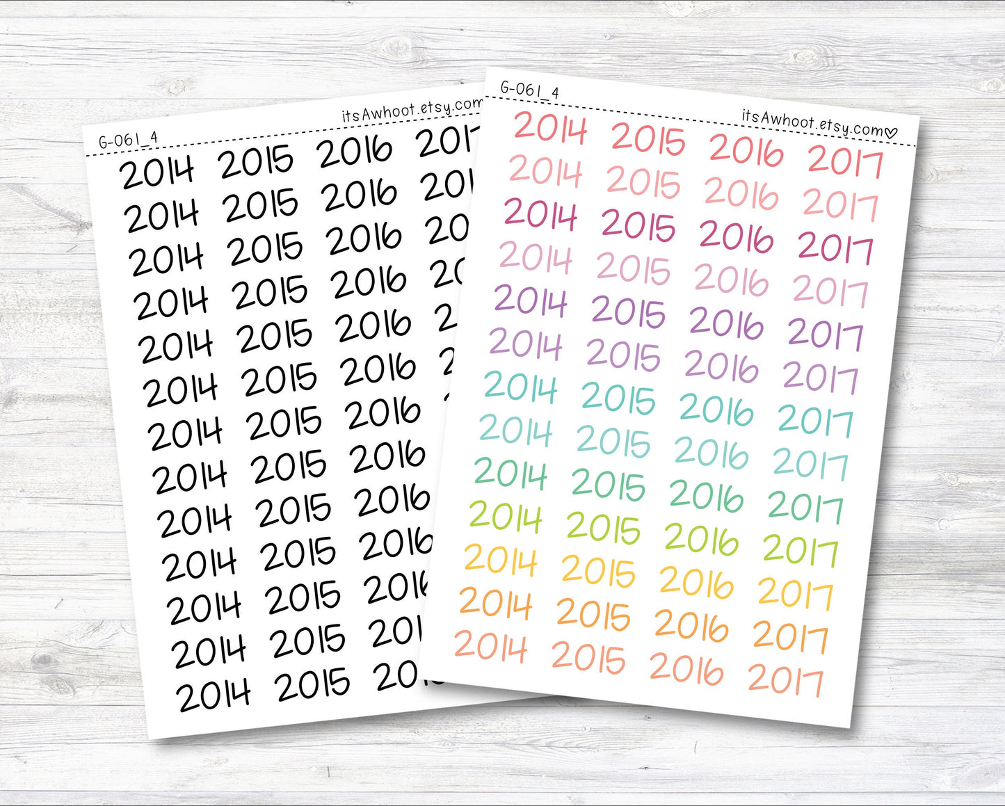 Year Script Planner Stickers - 2014-2017 / 2014, 2015, 2016, 2017 Stickers (G061_4)