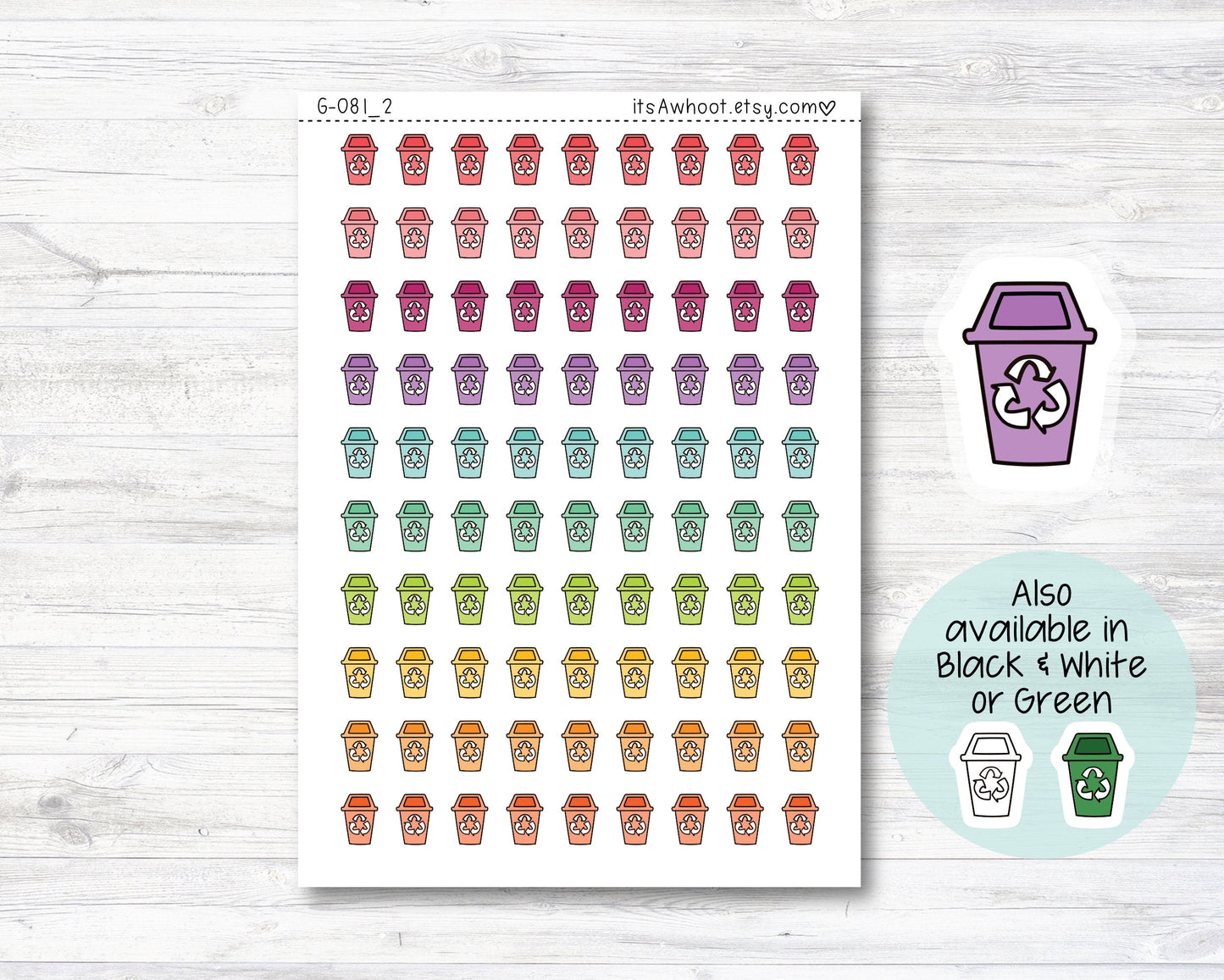 Recycle Stickers, Recycle Icon Planner Stickers, Doodle Recycle Stickers (G081_2)
