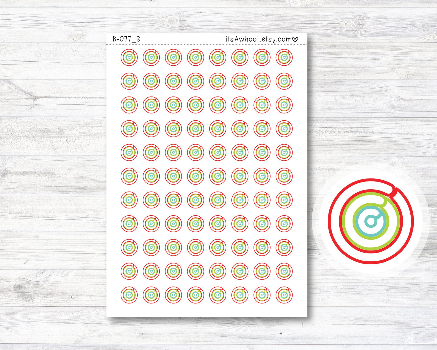 Activity Rings Closed Smart Watch Tracking Stickers - Outline (B077_3)