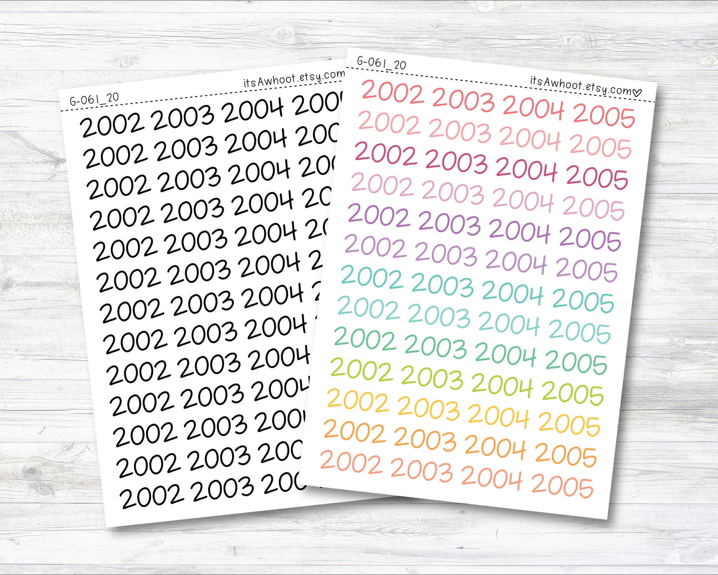 Year Script Planner Stickers - 2002-2005 / 2002, 2003, 2004, 2005 Stickers (G061_20)
