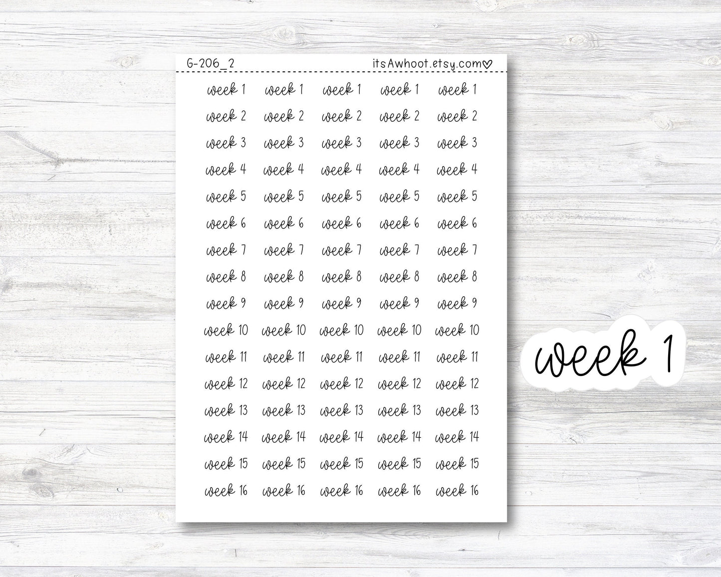 Week 1-16 Script Planner Stickers (G206_2)