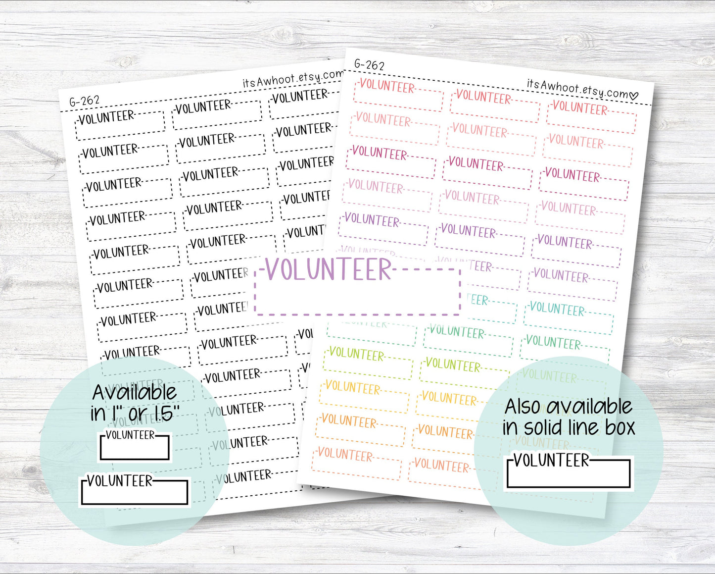VOLUNTEER Quarter Box Label Planner Stickers - One Inch or 1.5" Inch (G262)