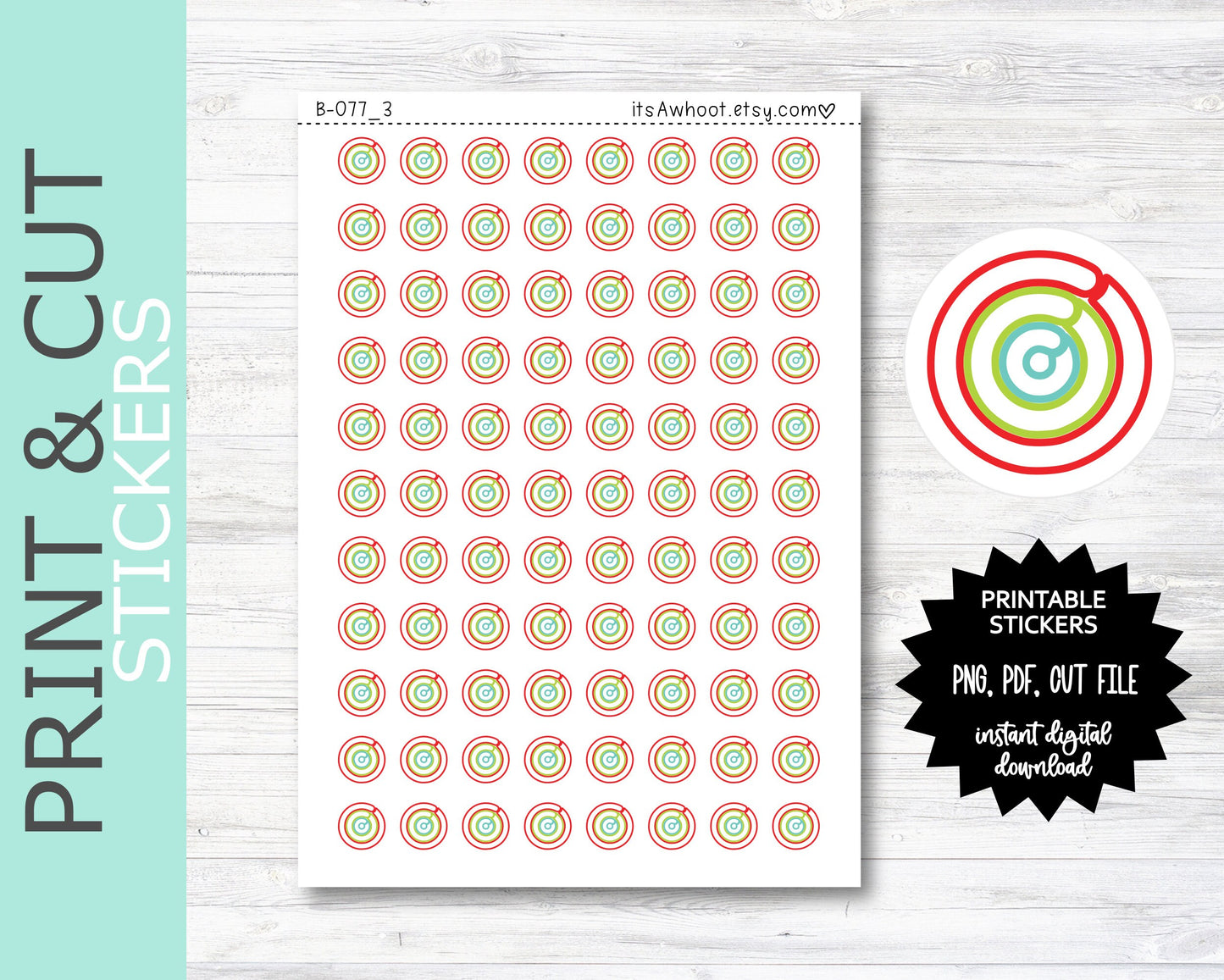 Activity Rings Closed Smart Watch Tracking PRINT & CUT Planner Stickers - Outline (B077_3PC)