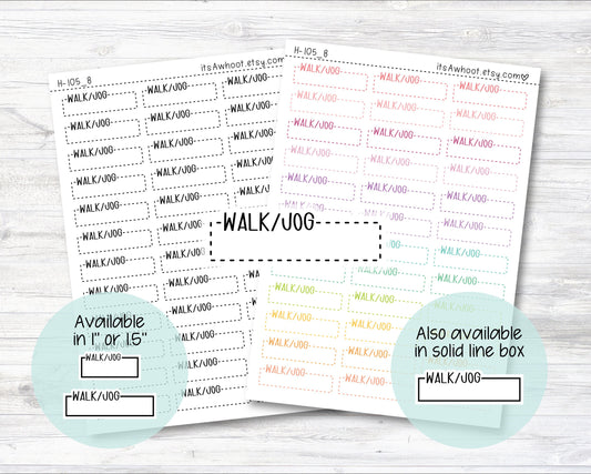 WALK/JOG Quarter Box Label Planner Stickers - One Inch or 1.5" Inch (H105_8)