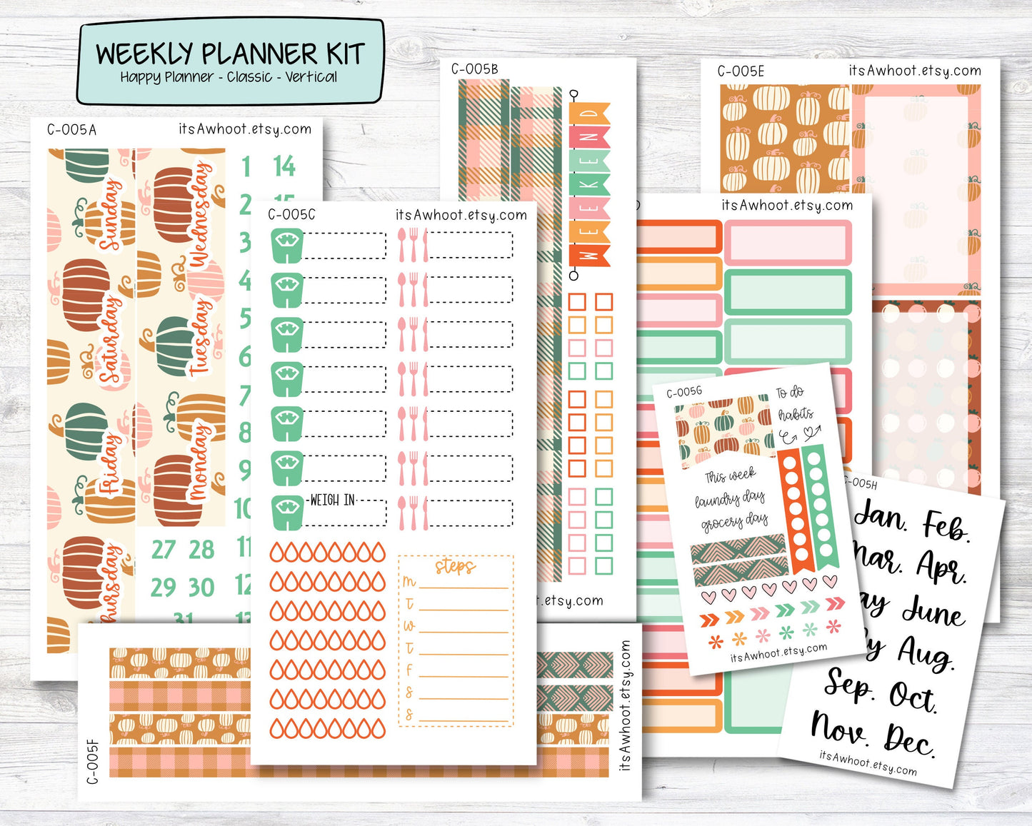 WEEKLY Kit Planner Stickers - "Boho Fall" - Happy Planner CLASSIC - Vertical (C005)