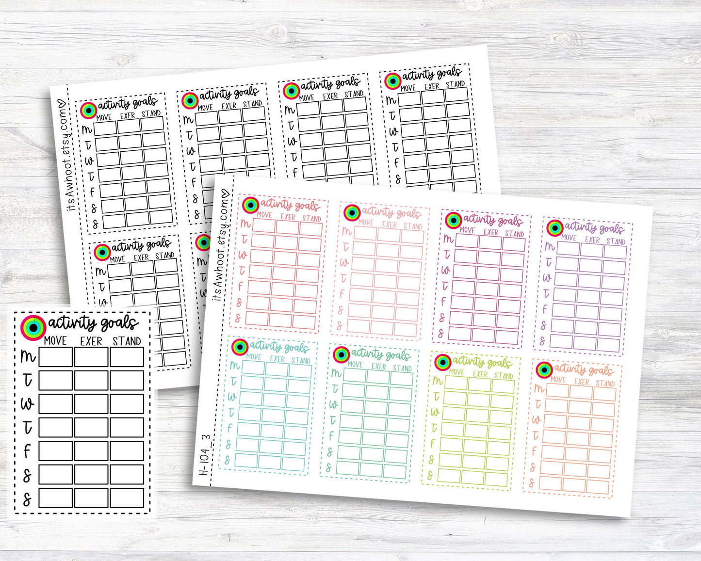 Activity Tracker, Smart Watch Activity Rings Tracker, Move, Exercise, Stand Tracker, Activity Habit Tracker- Sunday or Monday Start (H104_3)