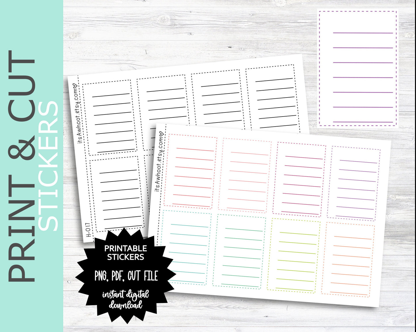 BLANK Habit Tracker Sidebar PRINT & CUT Planner Stickers (H017PC)