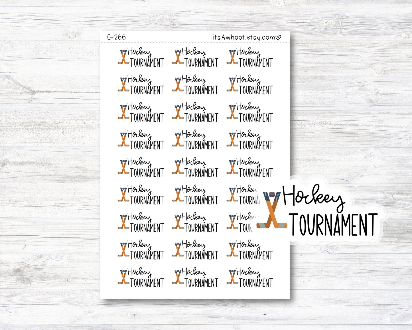 Hockey Tournament Planner Stickers, Script Hockey Stickers (G266)