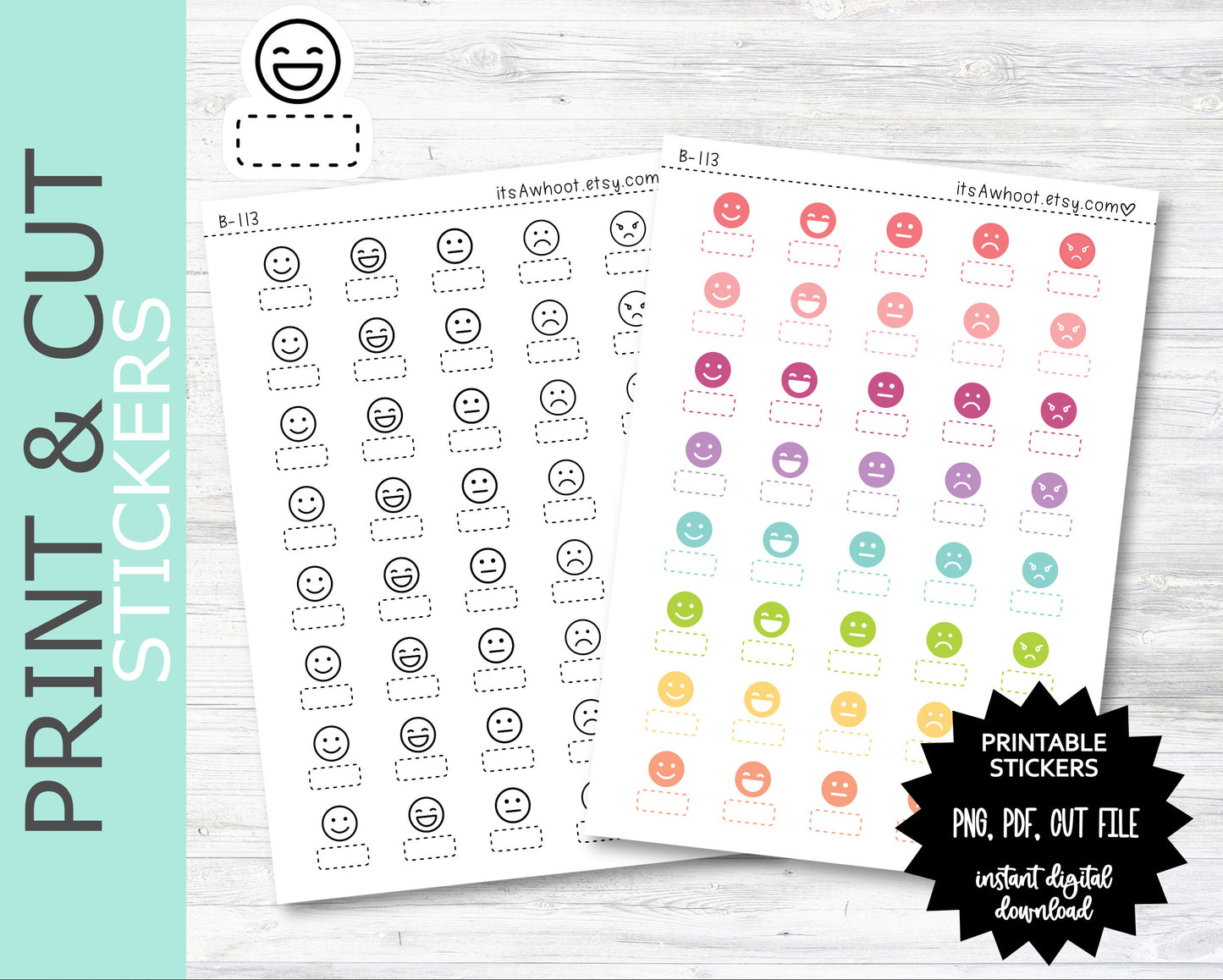 Mood Tracker PRINT & CUT Planner Stickers (B113PC)