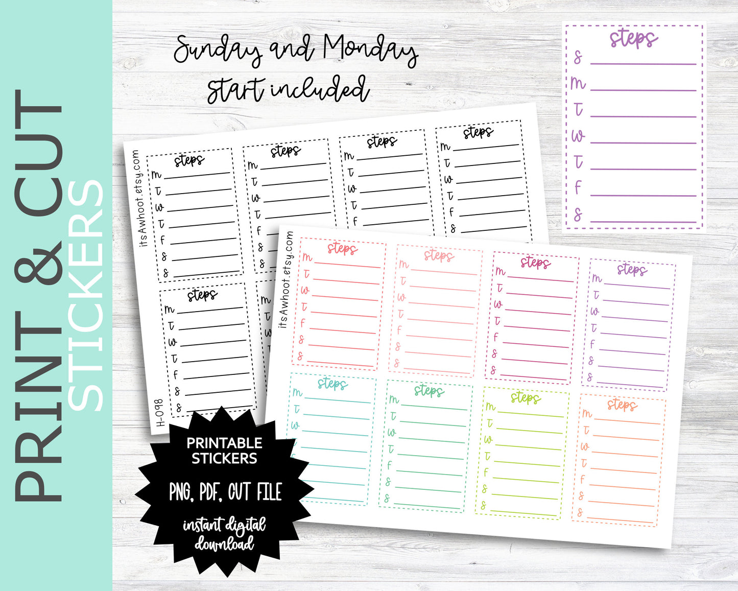 STEPS Sidebar PRINT & CUT Planner Stickers (H098PC)