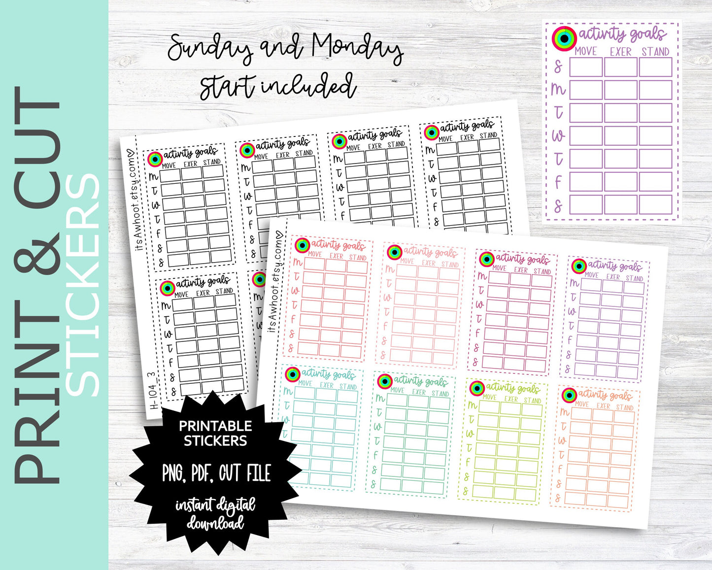 ACTIVITY Tracker Sidebar PRINT & CUT Planner Stickers (H104_3PC)