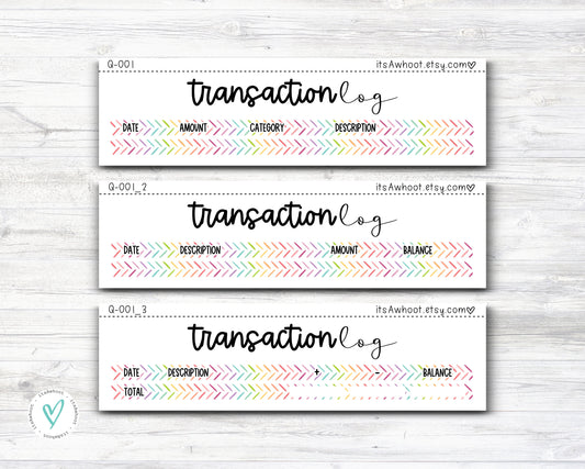 TRANSACTION LOG Budget Sticker Kit - 7x9 Planner (Q001)