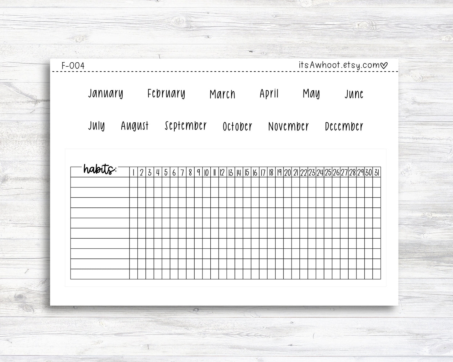 Monthly Habit Tracker Dashboard Sticker - 7x9 Planner (F004)
