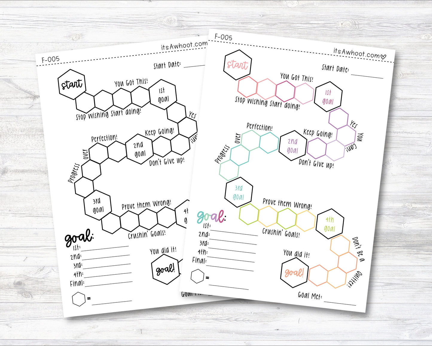 Goal Chart Dashboard Sticker, Hexagon Goal Tracking Sticker (F005)
