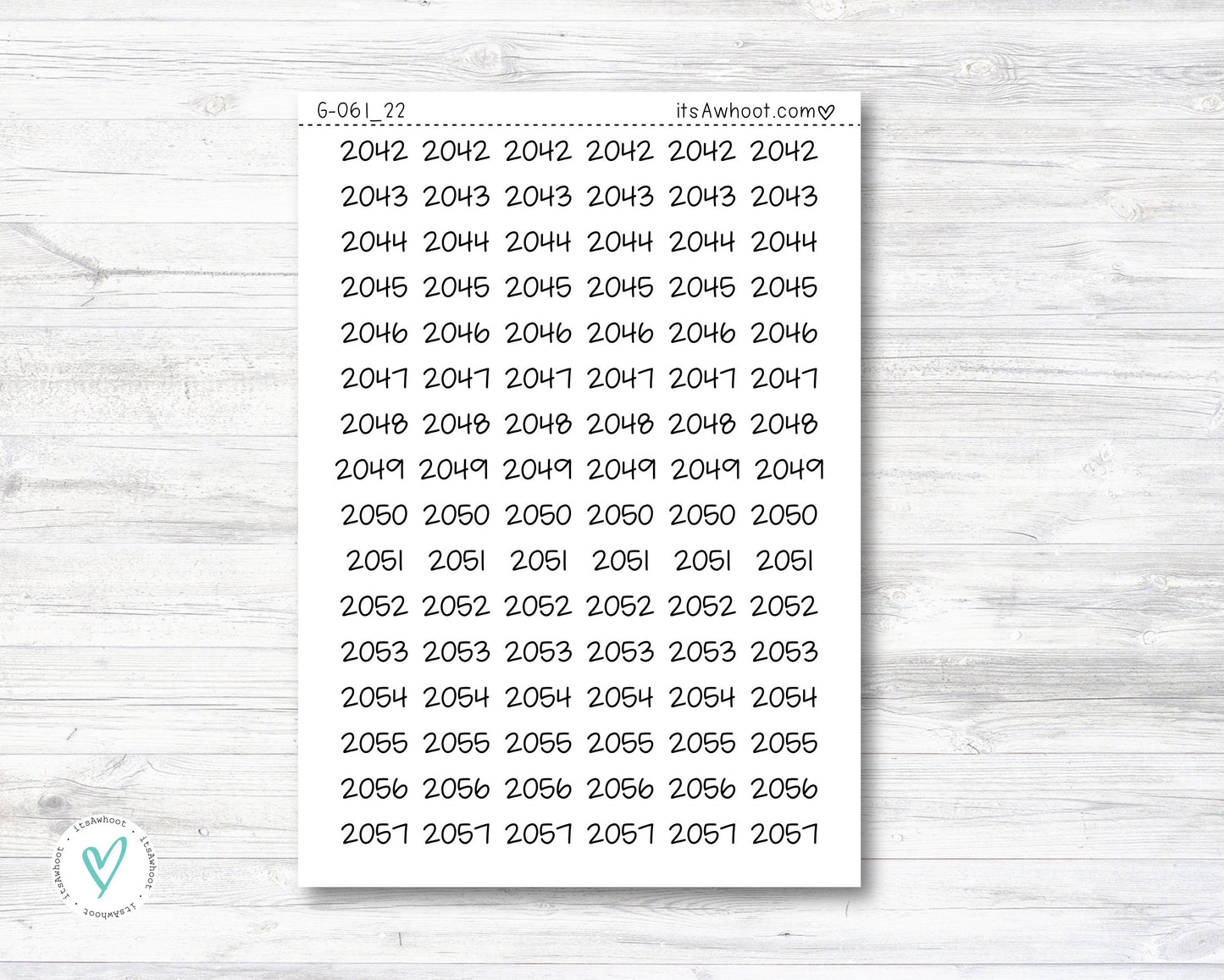 Year Script Planner Stickers - 2042 - 2057 Stickers - SMALL (G061_22)