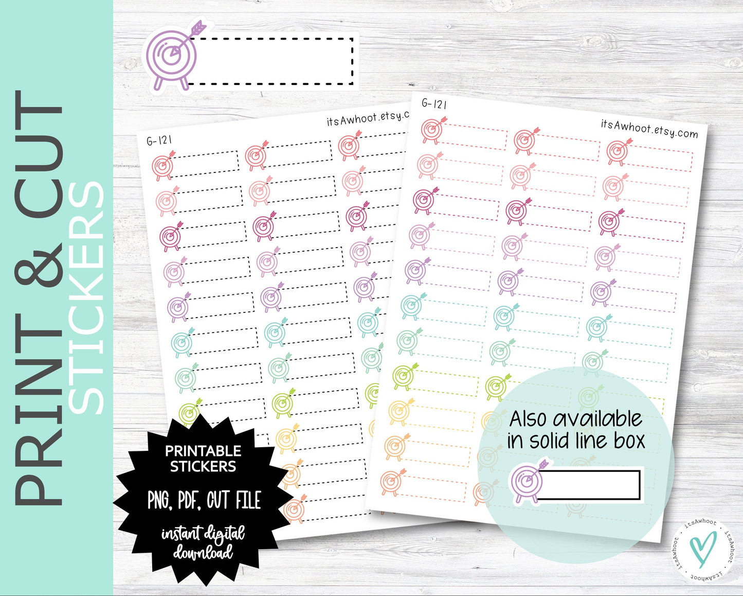Archery Quarter Box Label PRINT & CUT Planner Stickers (G121PC)