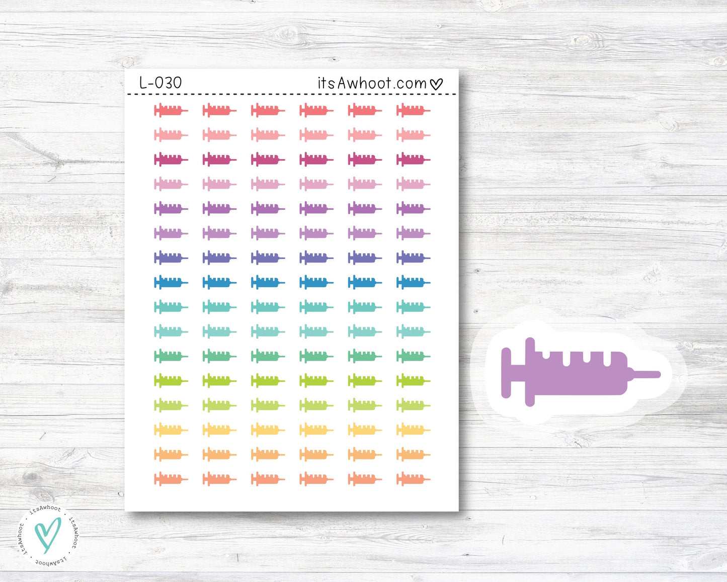 Shot / Syringe Stickers - Mini .25" Tall - SMALL DECO SHEET (L030)