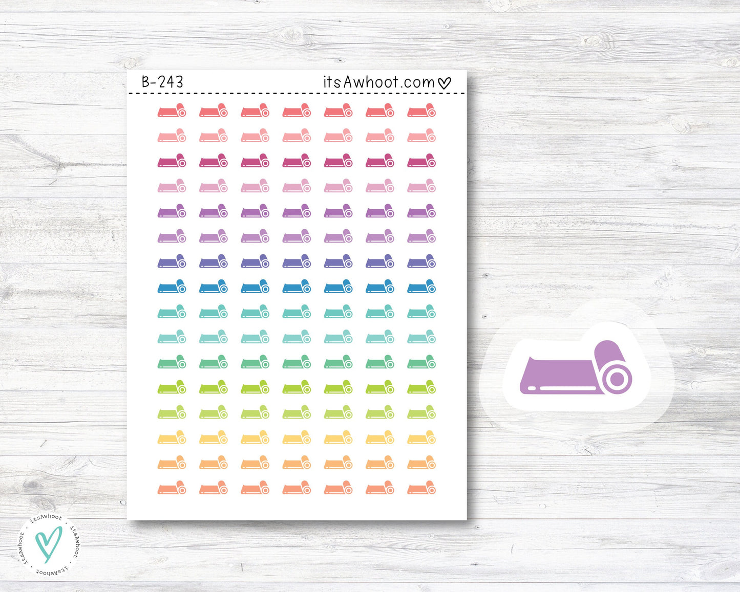 Yoga Mat Planner Stickers, Yoga Stickers, Yoga Mat Icon Stickers - Mini .25" Tall (B243)
