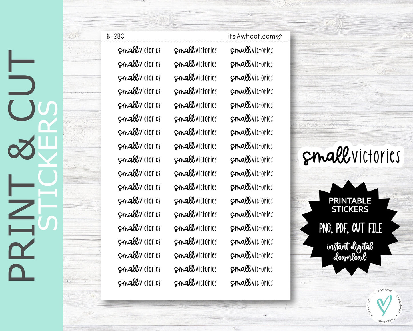 Small Victories Mixed Script PRINT & CUT Planner Stickers (B280PC)