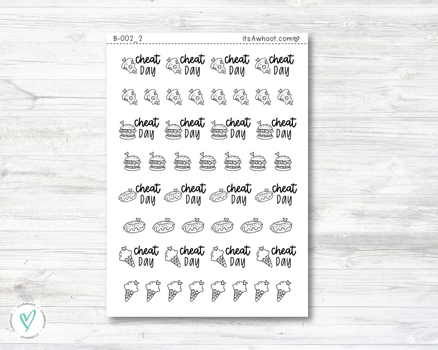 Cheat Day Stickers, Cheat Day Food Doodle Planner Stickers (B002_2)