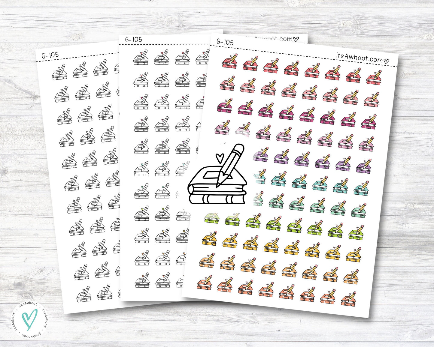 Homework Icon Stickers, Homework Doodle Planner Stickers (G105)