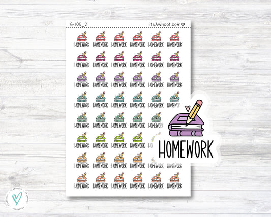 Homework Icon Stickers, Homework Doodle Planner Stickers (G105_2)