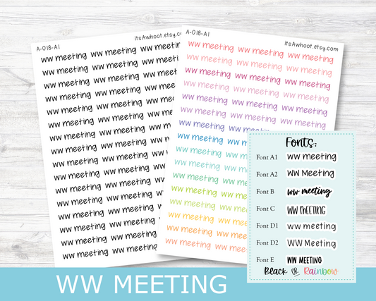 WW MEETING Script Planner Stickers - Multiple Fonts/Colors Available (A018)