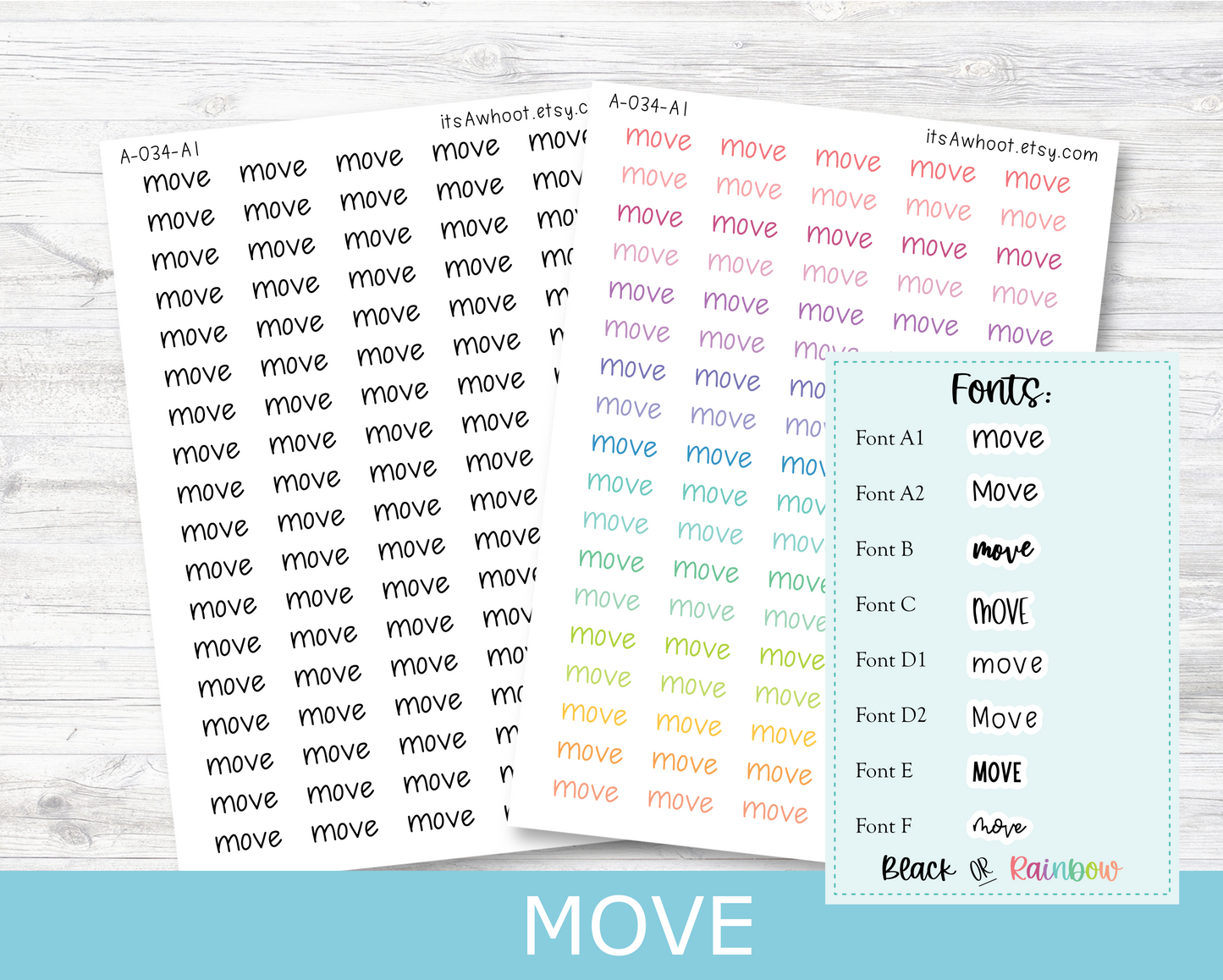 MOVE Script Planner Stickers - Multiple Fonts/Colors Available (A034)