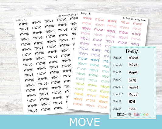 MOVE Script Planner Stickers - Multiple Fonts/Colors Available (A034)