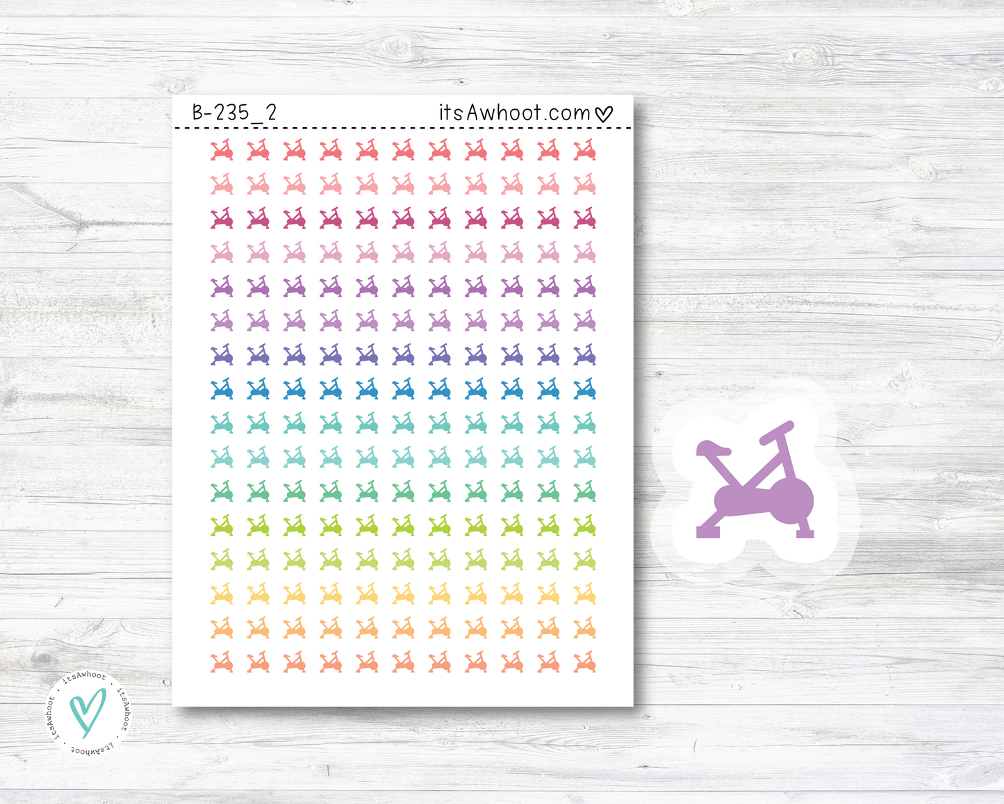 Spin Bike Planner Stickers, Cycling Bike icon Stickers - Mini .25" Tall - SMALL DECO SHEET (B235_2)