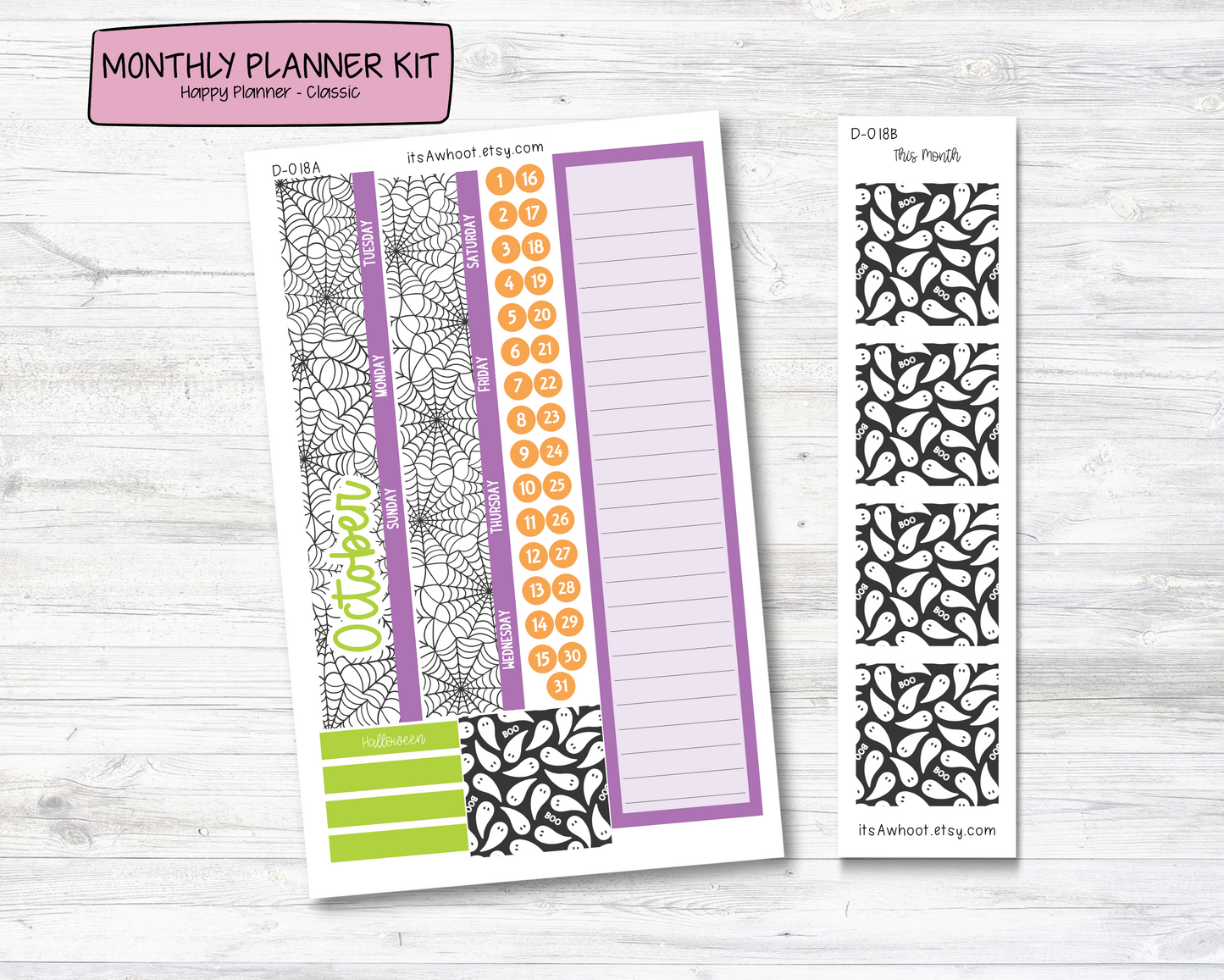 MONTHLY Kit Planner Stickers - OCTOBER "Boo" - Happy Planner CLASSIC (D018)