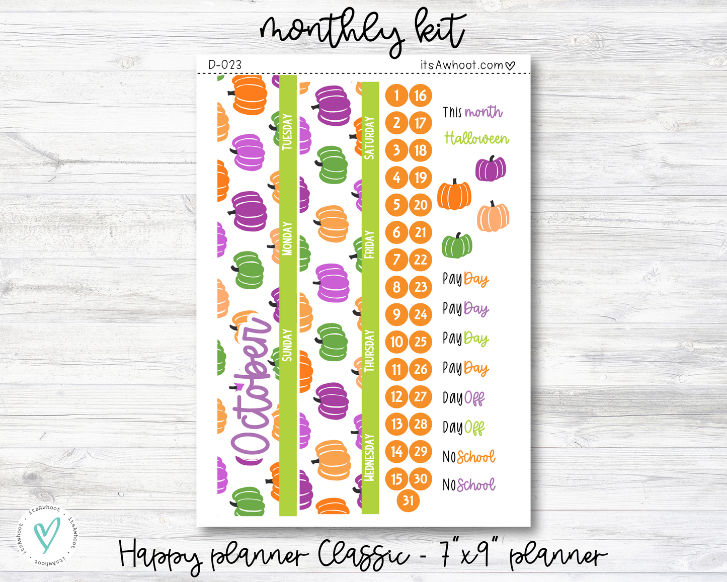 MONTHLY Kit Planner Stickers - OCTOBER "Boo" - Happy Planner CLASSIC / 7"x9" (D023)