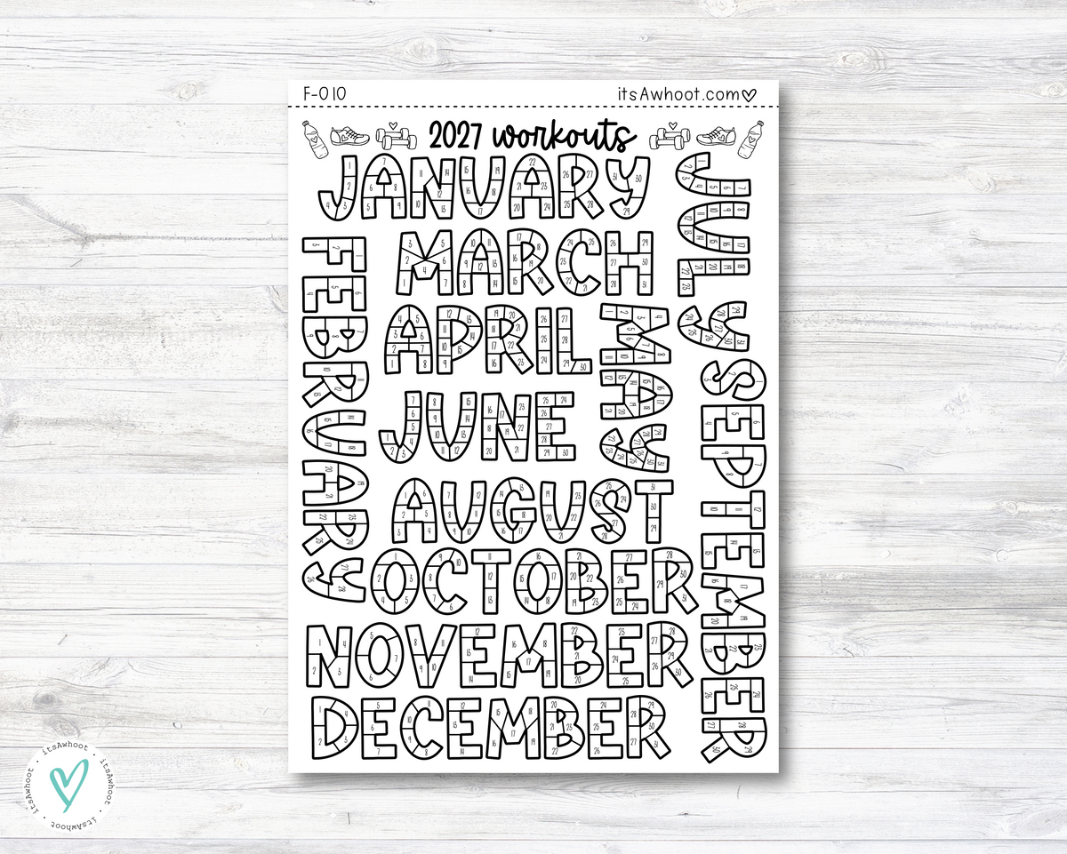 2027 Workouts Tracker Coloring Dashboard Sticker (F010)