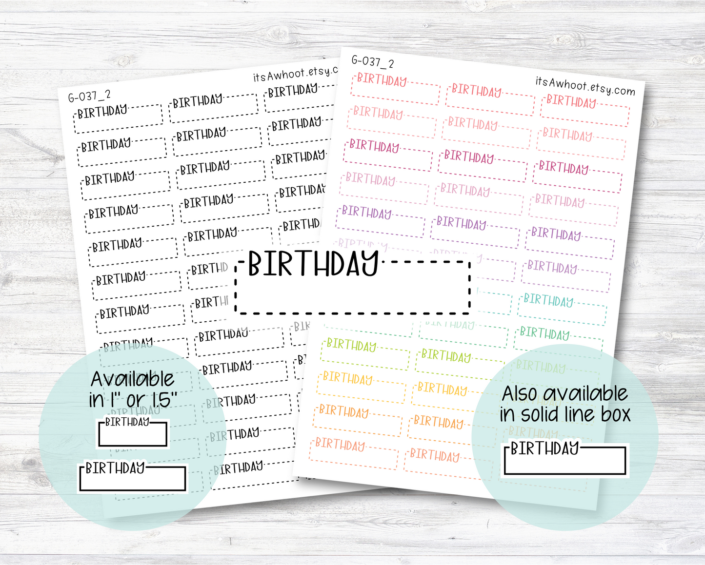Birthday Quarter Box Label Planner Stickers - Dash or Solid / One Inch or 1.5" Inch (G037_2)