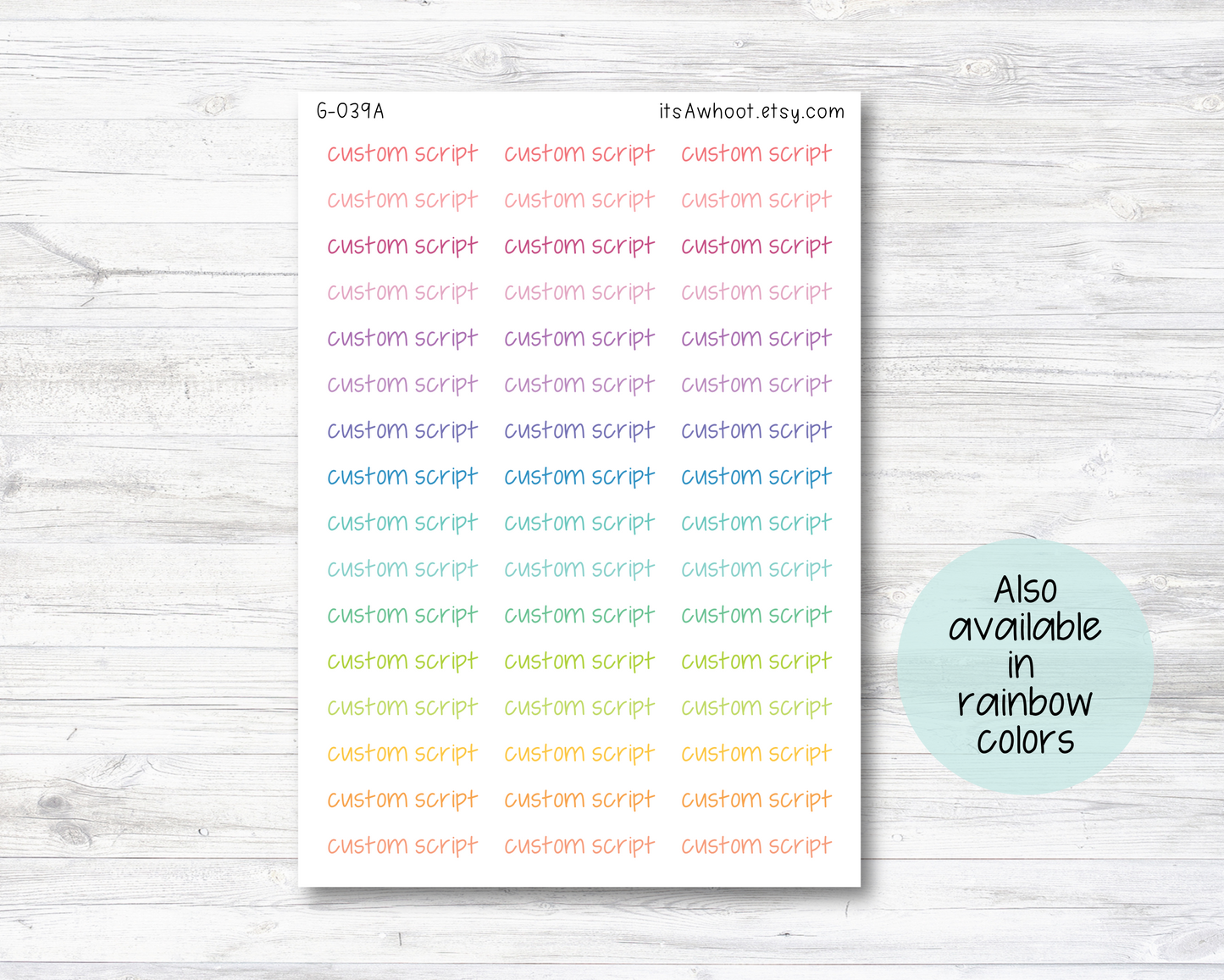 Personalized Script Planner Stickers with Your Custom Text, Custom Text Stickers (G039)