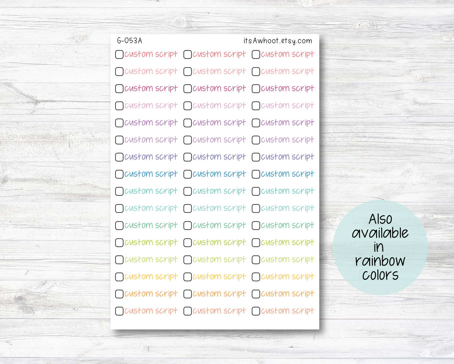 Personalized Script with Checkbox Planner Stickers with Your Custom Text - CHECK BOX (G053)