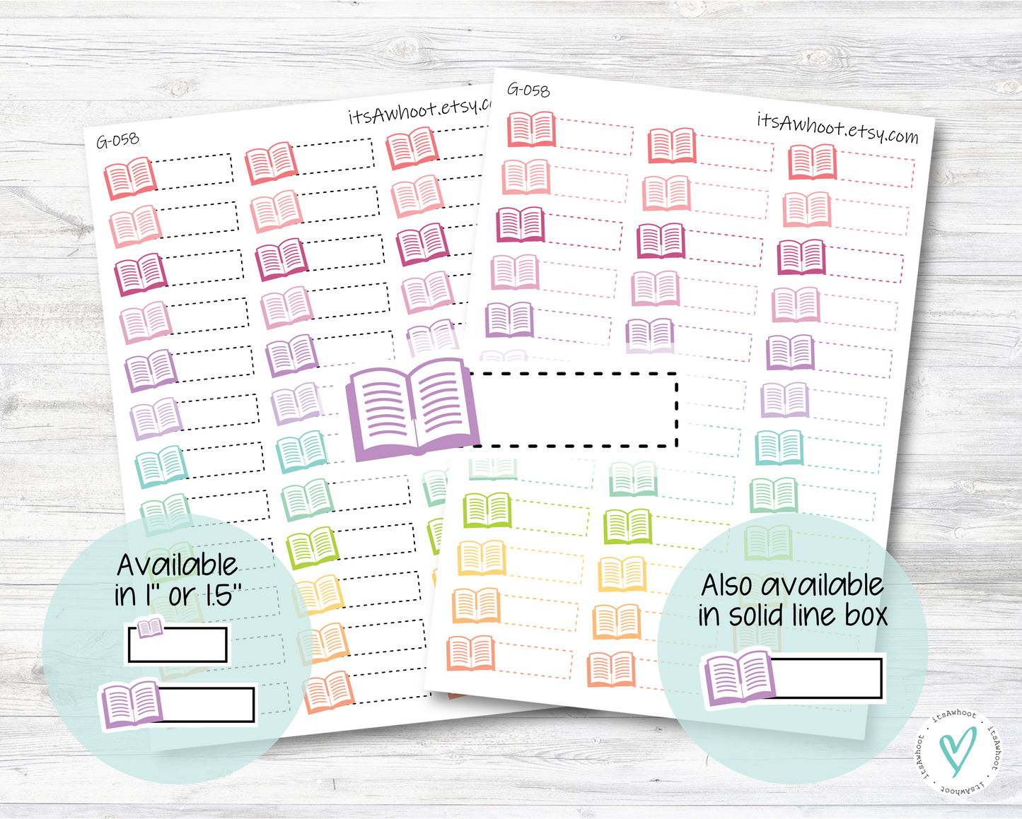 Book / Read Quarter Box Label Planner Stickers - Dash or Solid / One Inch or 1.5" Inch (G058)