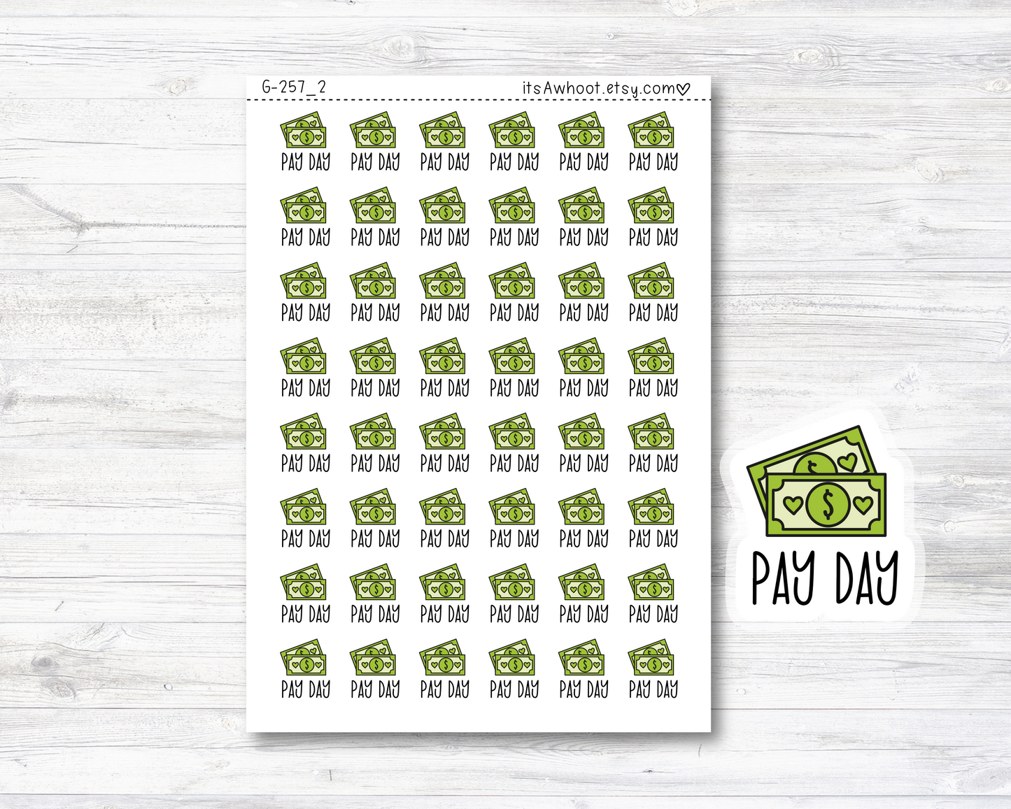 Pay Day Stickers, Pay Day with Money Icon Planner Stickers, Doodle Pay Day Stickers (G257_2)