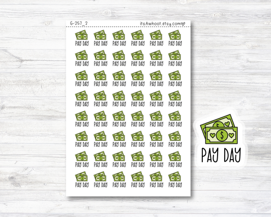 Pay Day Stickers, Pay Day with Money Icon Planner Stickers, Doodle Pay Day Stickers (G257_2)