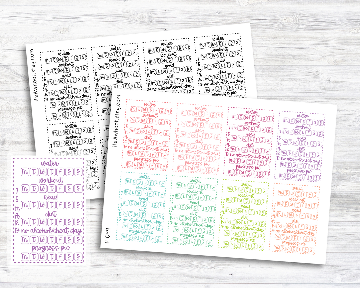 Wellness Challenge Stickers, Weekly Wellness Challenge Planner Stickers (H099)