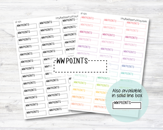 WW Points Quarter Box Label Planner Stickers, Weight Watchers Points Stickers - Dash or Solid (H101)