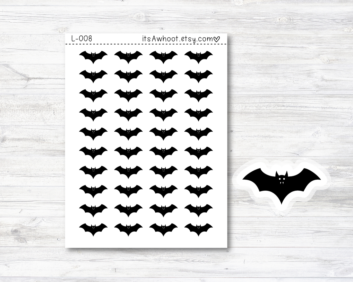 Black Bat Stickers - SMALL DECO SHEET .5" Stickers (L008)