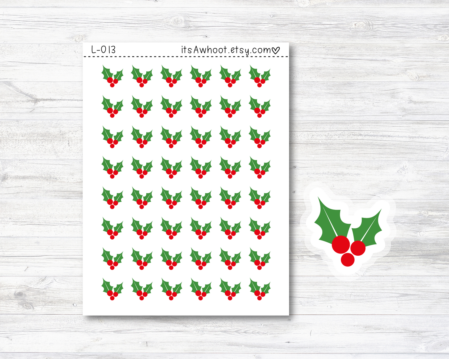 Holly Berries Stickers - SMALL DECO SHEET .5" Stickers (L013)