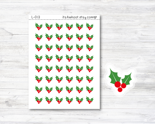 Holly Berries Stickers - SMALL DECO SHEET .5" Stickers (L013)
