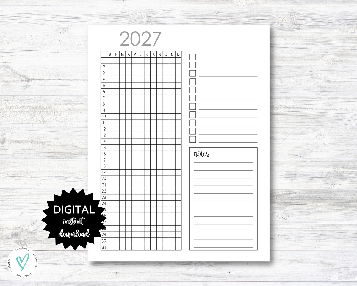 2027 Year/Month Habit Tracker Printable, Habit Tracker, Digital Download Habit Tracker - PRINTABLE (N020_2)