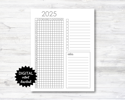 2025 Year/Month Habit Tracker Printable, Habit Tracker, Digital Download Habit Tracker - PRINTABLE (N020_2)