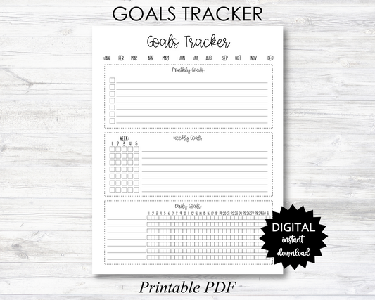 Monthly Goals Tracker, Goals Tracker Printable, Goals Worksheet Planner Page - PRINTABLE (N033)