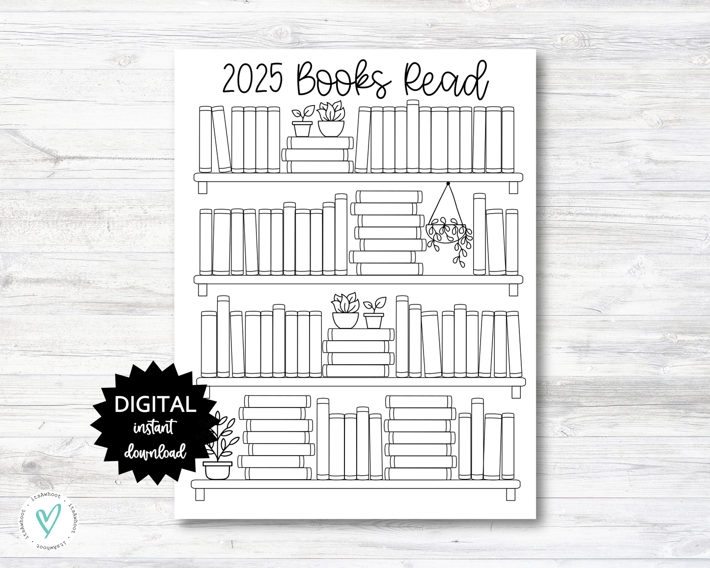 2025 Books Read Printable, Reading Tracker, Bookshelf Printable - PRINTABLE (N038_3)