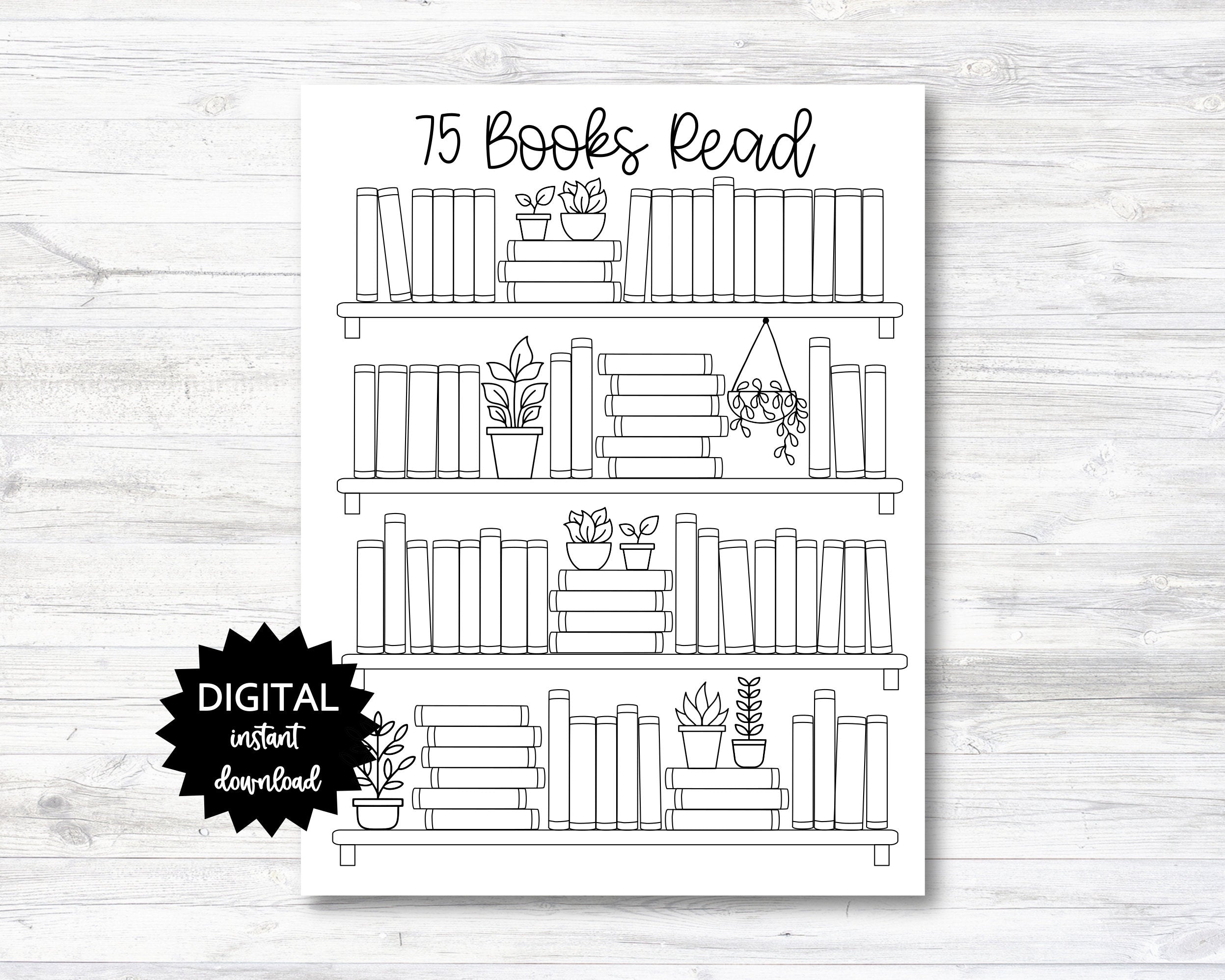 75 books read printable, reading tracker, bookshelf printable